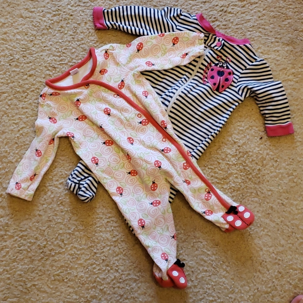 Ladybug footed onesies, assorted brand
